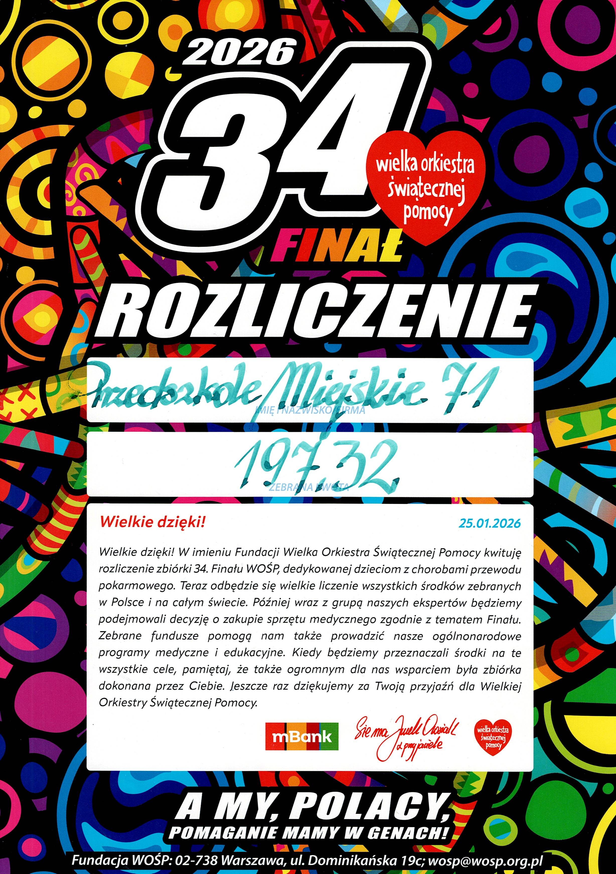 Rozliczenie 34 finału WOŚP