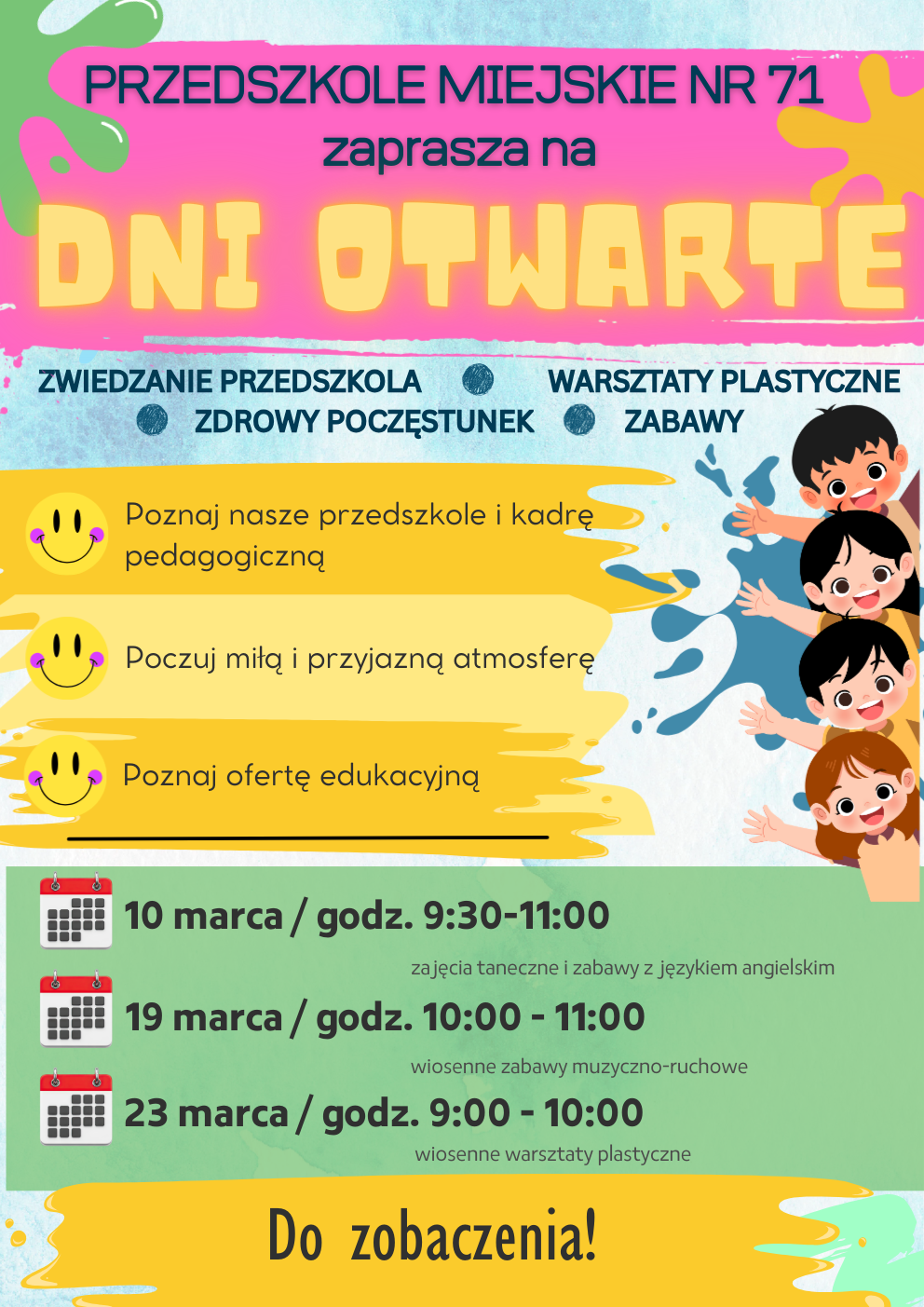 Informacja o terminach dni otwartych.